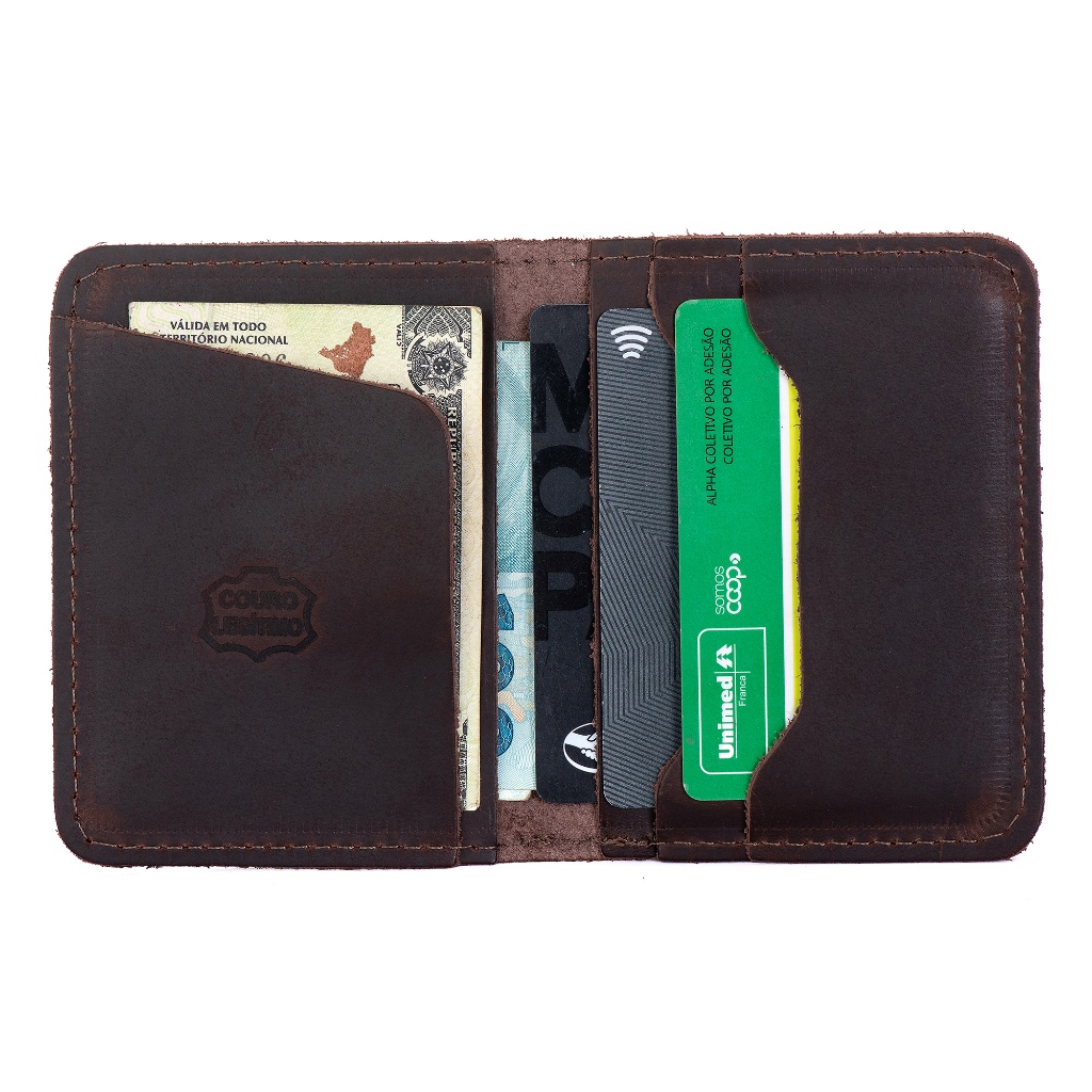 Carteira Porta Cartão Masculino Pequena 100% Couro Legítimo Compacta em Oferta na Shopee