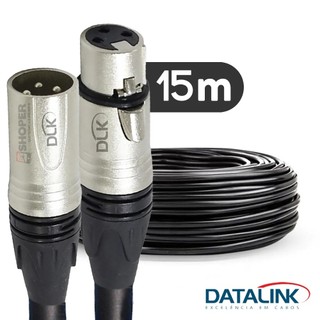 15 Metros Cabo XLR Profissional Balanceado - Datalink - Cabo 15 Metros Para Microfone XLR Macho e Fêmea