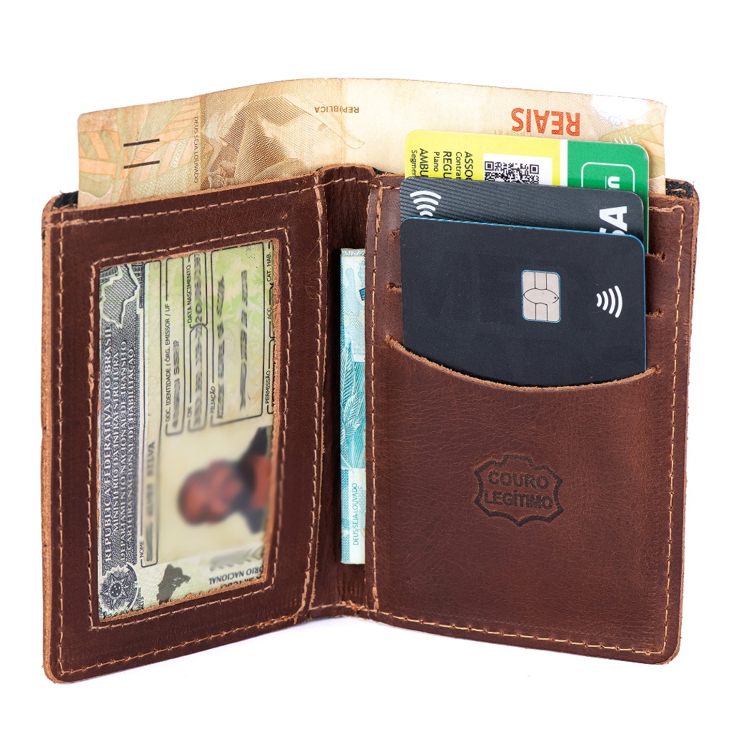 Carteira Masculina Porta Cartão De Couro Legitimo Pequena Slim cnh cedulas em Oferta na Shopee