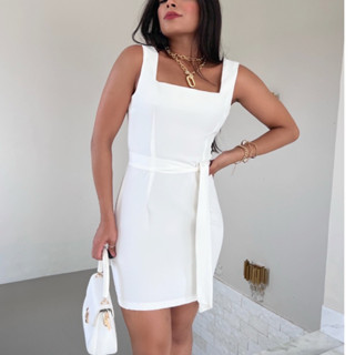 Vestido alfaiataria com cinto Femininos moda moderna