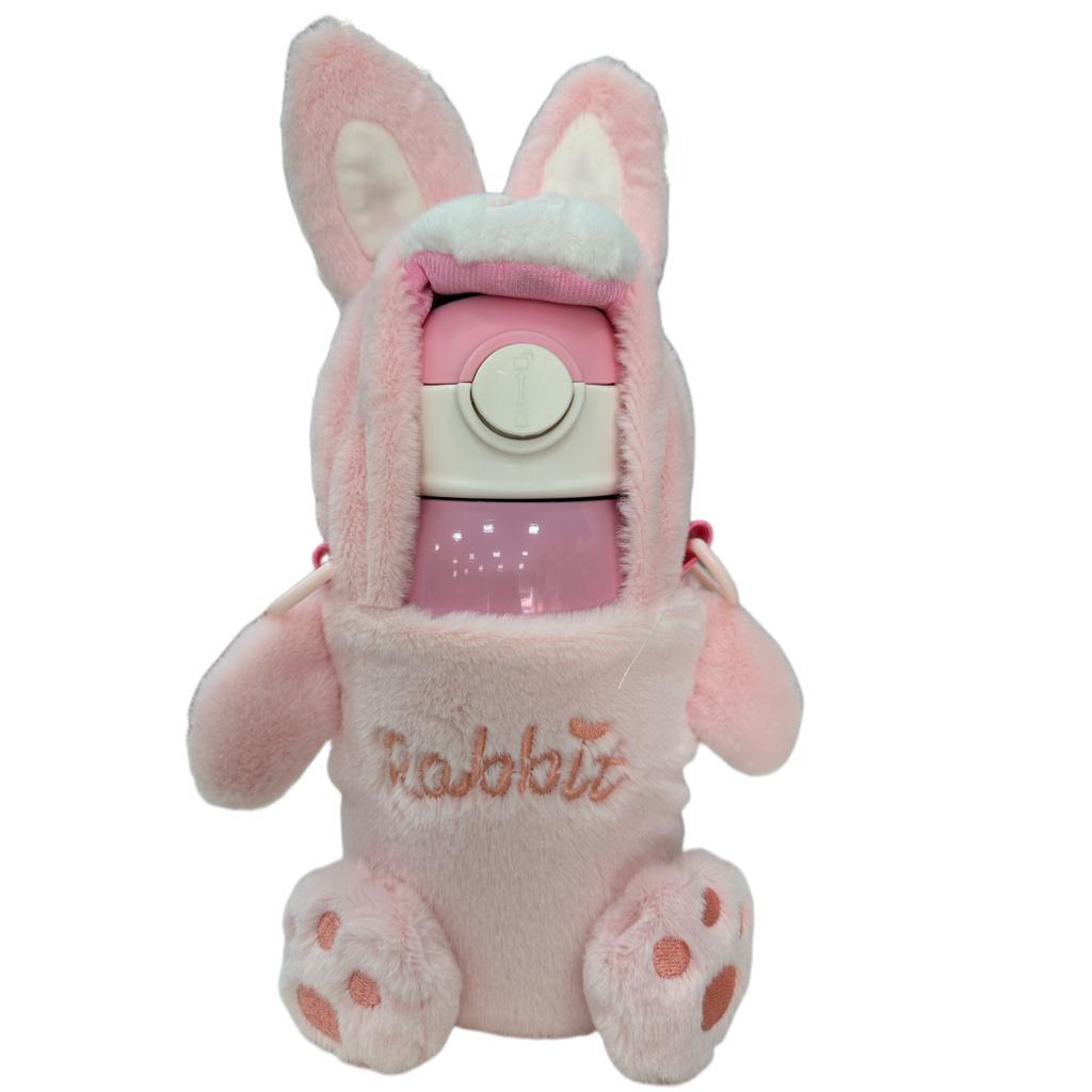 Garrafa térmica infantil com pelúcia coelhinho rosa garrafa para crianças garrafa infantil com case de pelucia garrafa termica pequena garrafas infantis garrafa fofa garrafa termica com capa de pelucia garrafa com temperatura garrafa com canudo infantil