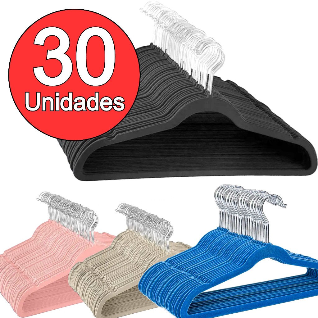 Kit Cabide Veludo Infantil 30un Slim Antideslizante Profissional Luxo