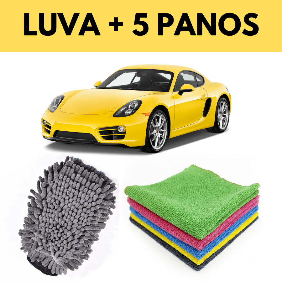 Kit de Lavar Carro Moto Limpeza automotiva Luva +5 Pano Microfibra  Microfibra Super Absor...