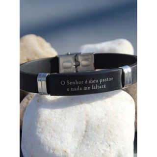 pulseira silicone salmo 23 aço resistente religiosa masculina e feminina aço inox.