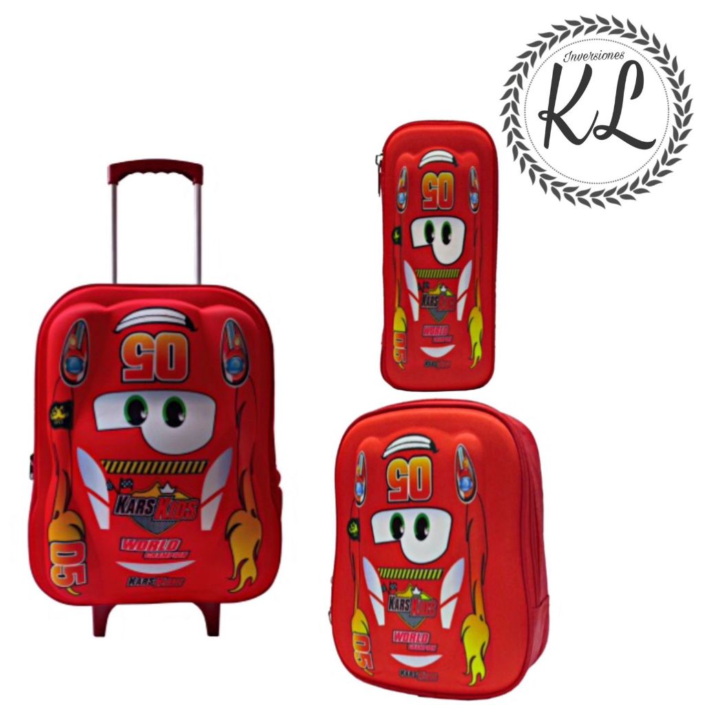 MOCHILA KIT CARRO 3D ESCOLAR INFANTIL A PRONTO ENVO MEGA OFERTA em Oferta na Shopee