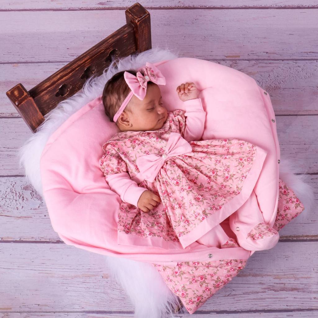 Saída De Maternidade Rosa Menina Com Saco De Dormir Luxo Enxoval de bebe