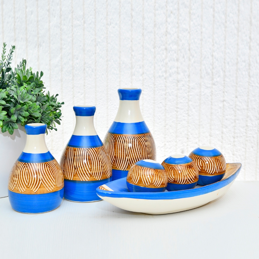 Kit 7 Peças Trio Vaso Grande Decorativo para Sala Conjunto Objeto Decorativo Cerâmica Decoração Enfeite Rack vasos centro de mesa e Dupla de