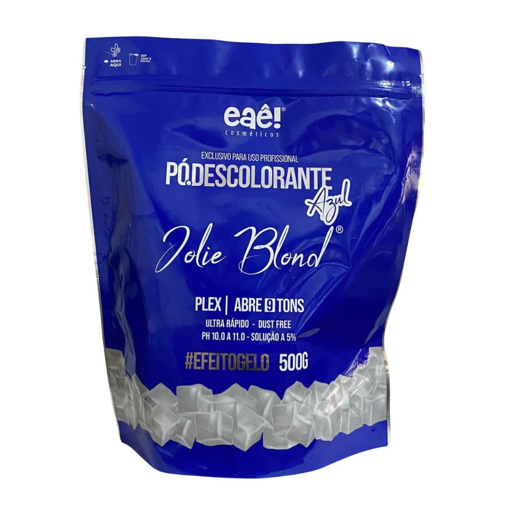 eaê cosméticos pó descolorante azul efeito gelo clareia até 9 tons ultra rápido plex 500gr