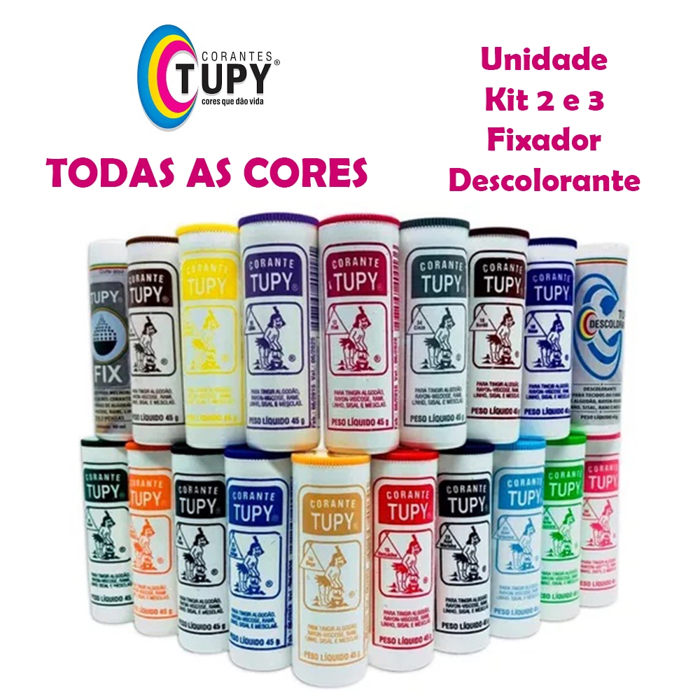 Corante Tupy para Algodão 45g Descolorante Fixador Kit Unidade Tinta Tintura Tingir Roupa em Oferta na Shopee