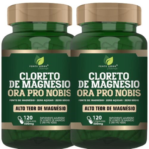 KIT 02x Cloreto de Magnésio com Ora Pro Nobis 500MG 120 Capsulas Fonte Verde