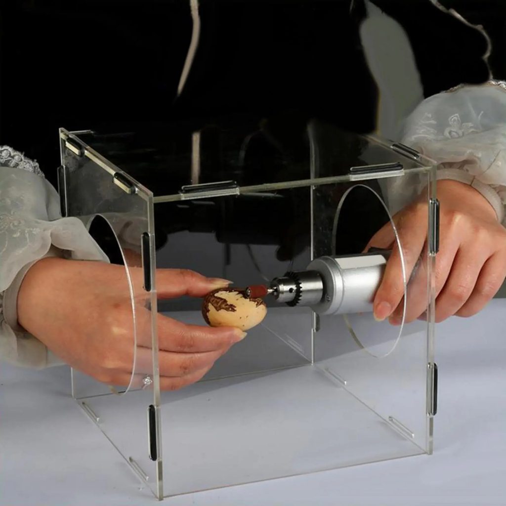 Caixa Proteção para Retífica, Pó, Polimento, gravação, Usinagem, Acrílico Transparente Portátil com 2 furos, à prova de poeira, Gaiola para Polimento, Gravação em Oferta na Shopee