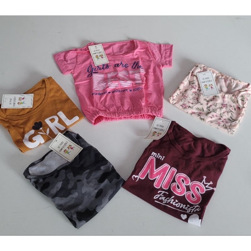 Kit 3 Camiseta Infantil  Blusa Menina Cropped com Elástico sortidos verão em Oferta na Shopee