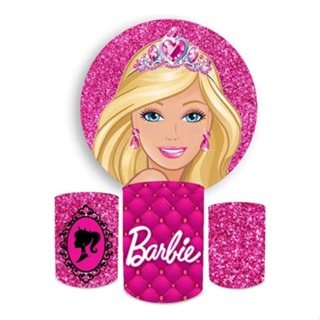 Kit Painel Redondo Sublimado + Trio Capa Cilindros Boneca Rosa Menina em Oferta na Shopee