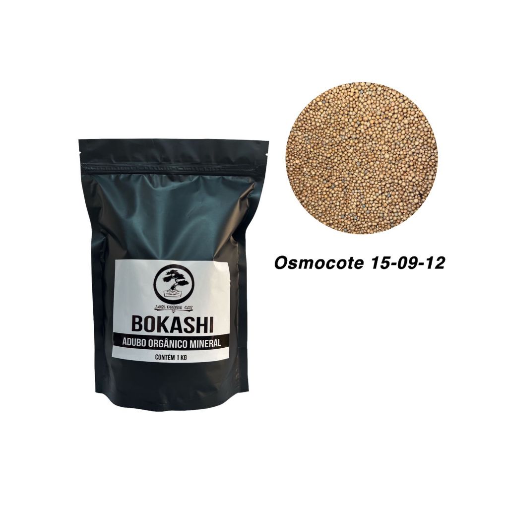 Adubo Orgânico Bokashi 1kg + 100g de Osmocote 15-09-12 8M Plus Adubo Fertilizante Liberação Lenta Para Bonsai, Orquidea, Rosa do Deserto e suculentas