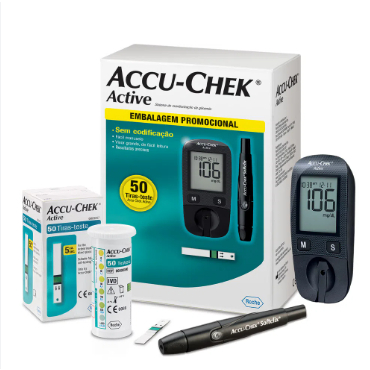 Accu-Chek Active Kit Medidor de Glicose com 50 Tiras