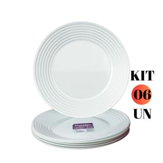 Kit 6 Pratos Rasos Saturno Vidro Duralex Opaline Resistente Almoço Jantar Buffet Restaurante Bar Mesa Posta Nadir Figueiredo