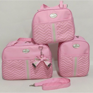 Kit Bolsa de Bebê Laço 3 Peças (Rosa) em Oferta na Shopee