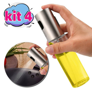 Kit 4 Spray Pulverizador Vidro Inox Borrifador Azeite Vinagre Essenciais De Cozinha - Envio Já