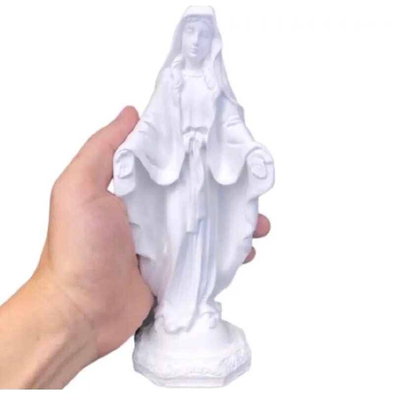 kit 1 Fátima 20cm 1 Guadalupe 20cm 1 Graça 20cm 1 Miguel 20cm 1 Rita 20cm em gesso cru