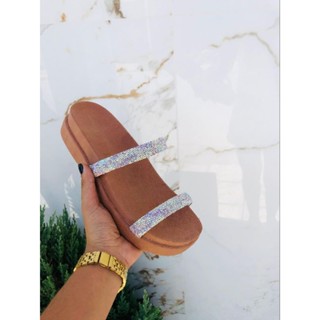 Papete Birken Luxo com Tira Strass Furta Cor Sandália Feminina - Solado Plataforma Flatform Super Conforto - 2 Tiras Elegancia em promoção