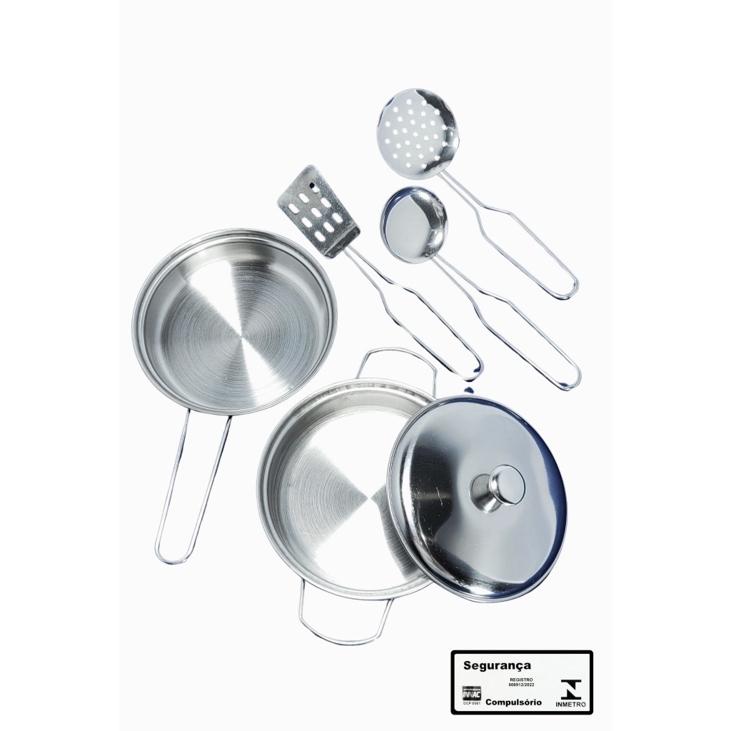 Kit Cozinha Inox Panela Braskit Brinquedo Infantil com Panelinhas e Acessorios