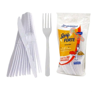 KIT 100 GARFO + 100 FACA DESCARTÁVEL 200 PEÇAS TALHERES MASTER REFORÇADO PARA REFEIÇÕES CHURRASCO FESTA