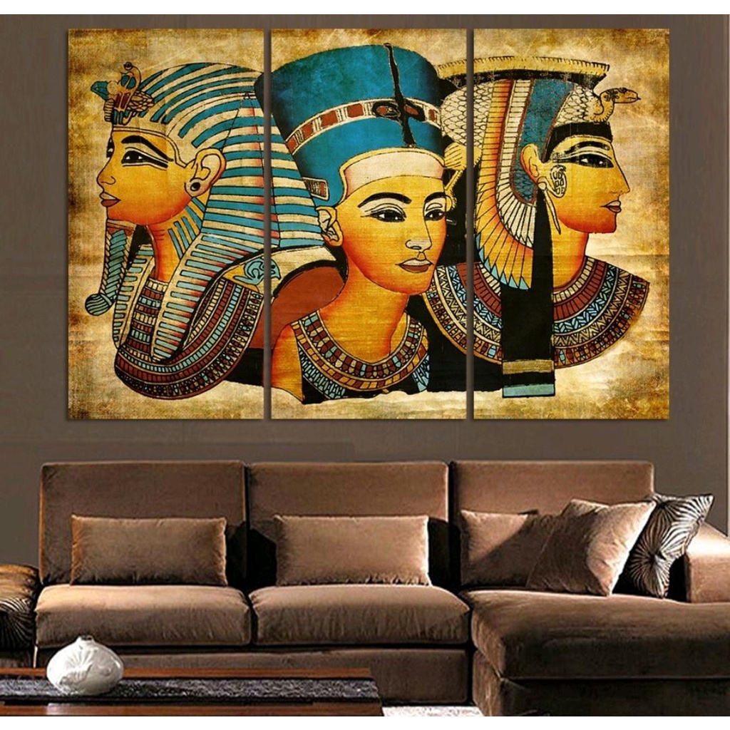 Quadros Decorativos 3 Peças faraó Do Antigo Egito Decoração p/ Sala Quarto