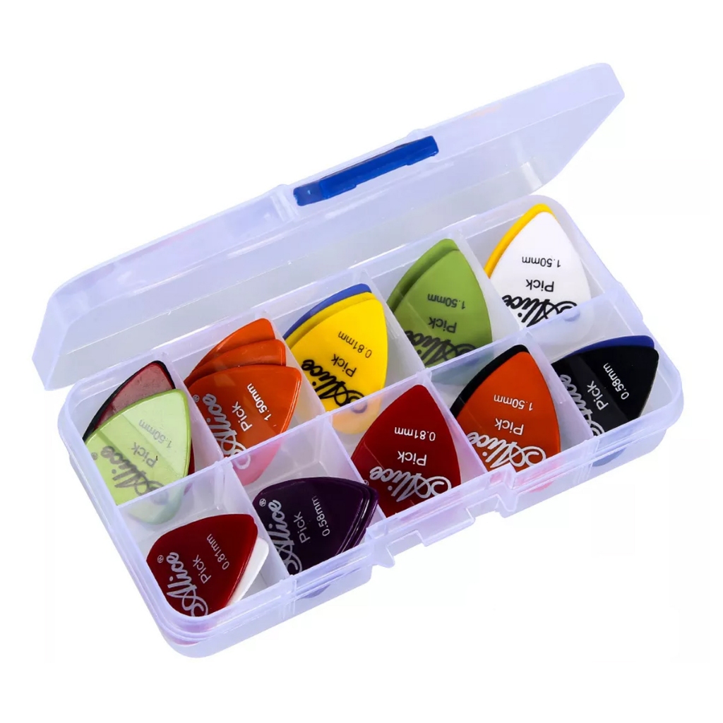 Imagem Kit 50 Palheta Paleta de Guitarra Violão ou Baixo c/ Estojo Caixinha