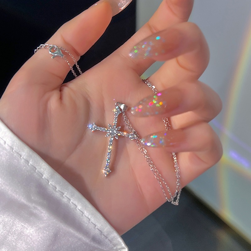 Moda mulheres cristal zircão cruz pingente colar para meninas cadeia punk festa jóias novo estilo