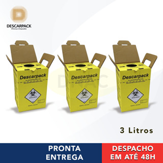 3 Caixas Coletoras 3L Para Descarte De Material Perfurocortante - Descarpack