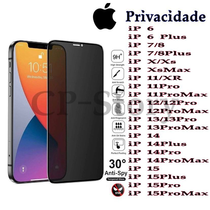 Película Privacidade 3D Anti Spy PARA Todo iPhone 6/7/8/6PLUS/7PLUS/XS/XR/XSMA/11/12/13/14 15 16 16PRO 16PLUS 16PRO MAX