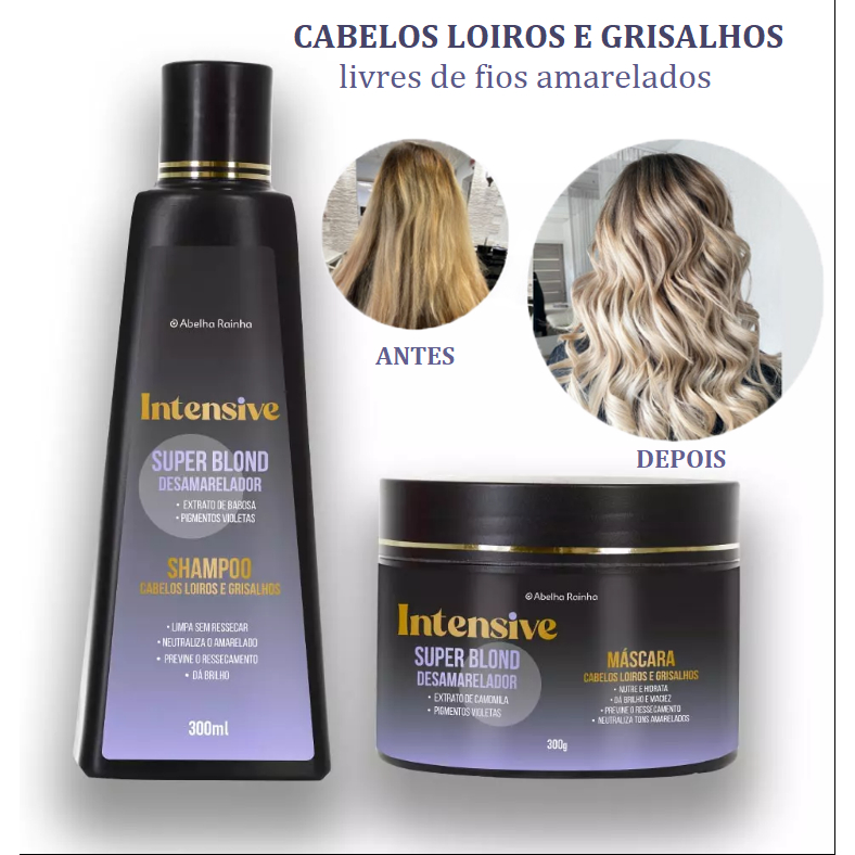 KIT Shampoo e Máscara Desamareladora Cabelos Loiros ou Grisalhos Intensive - Abelha Rainha