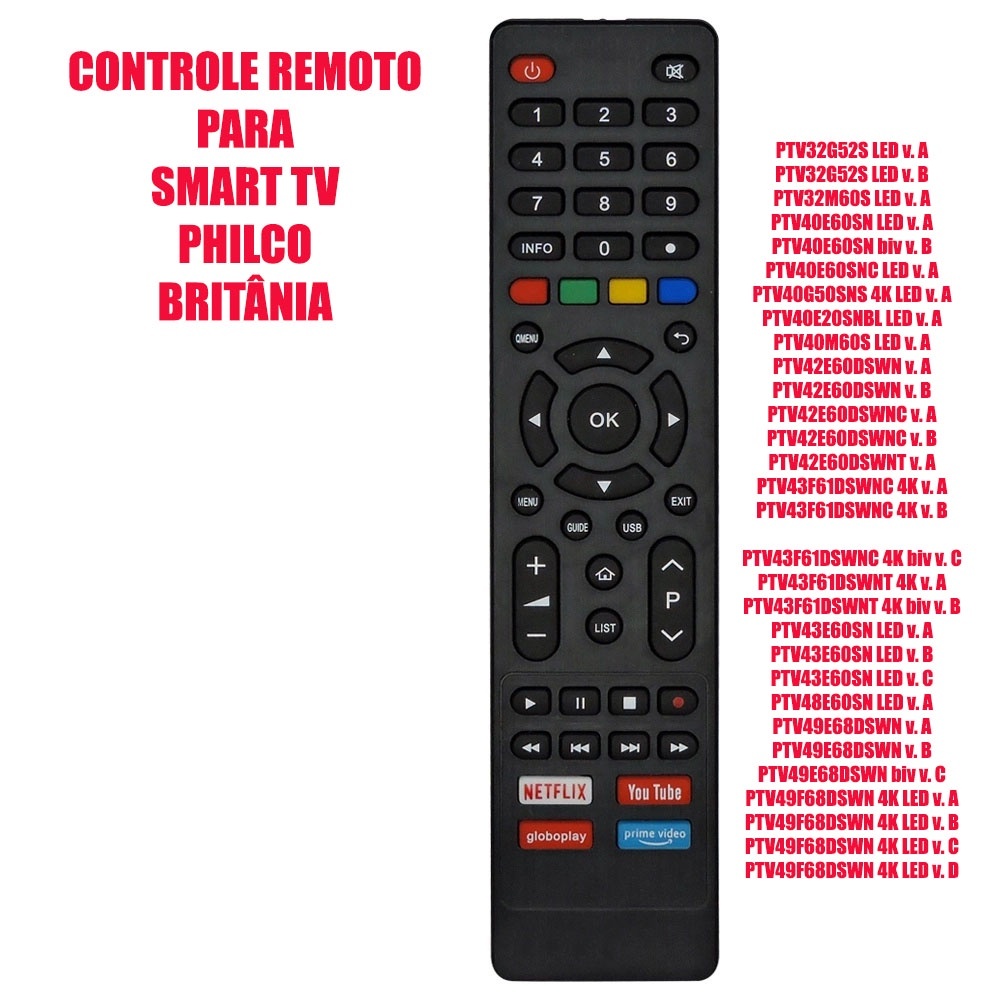 Controle Remoto para Smart Tv Philco/Britânia