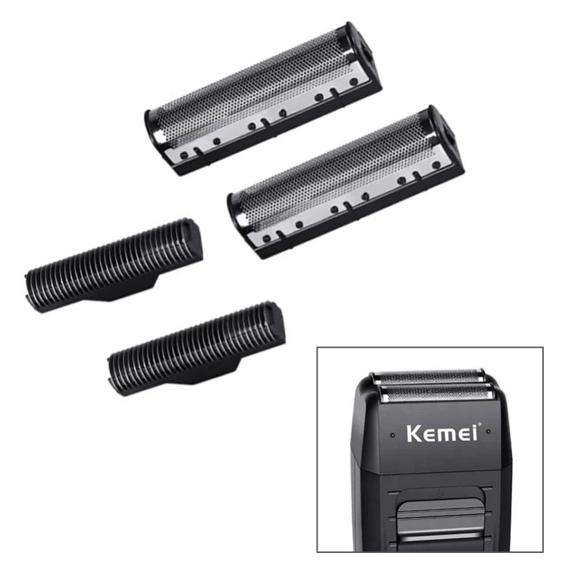 kit 2 Tela + 2 Lâmina Prata  Shaver Kemei km 1102 de Reposição Para Barbeador Máquina de Corte