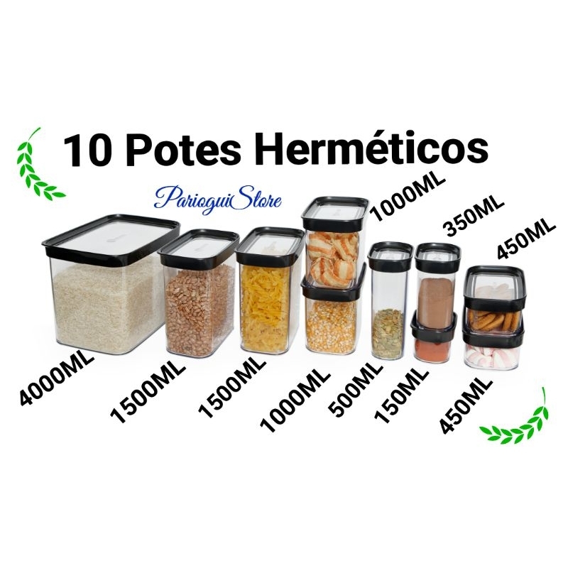Porta mantimentos para cozinha Kit conjunto com 10 Potes herméticos