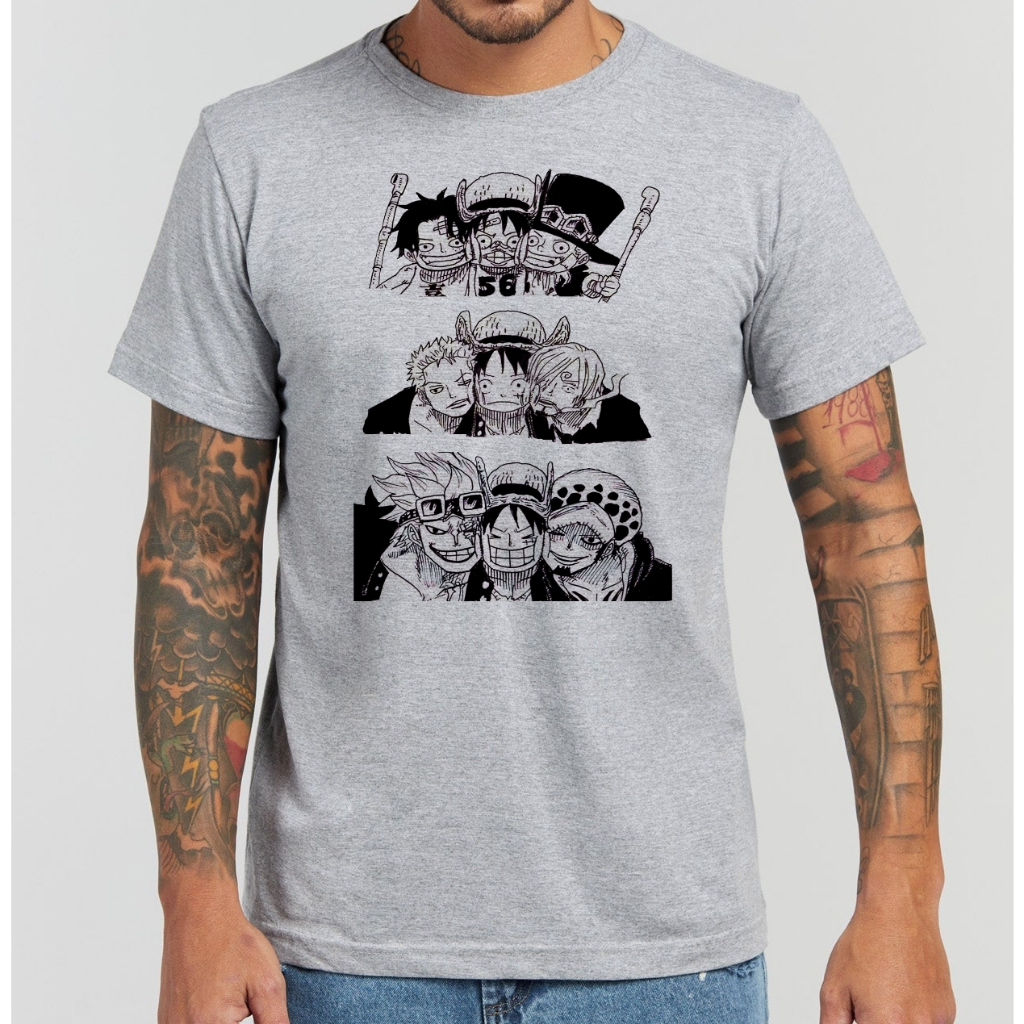 Camiseta Camisa One Piece Luffy Sabo Ace Zoro Kid Law barba branca gol d roger Anime filme