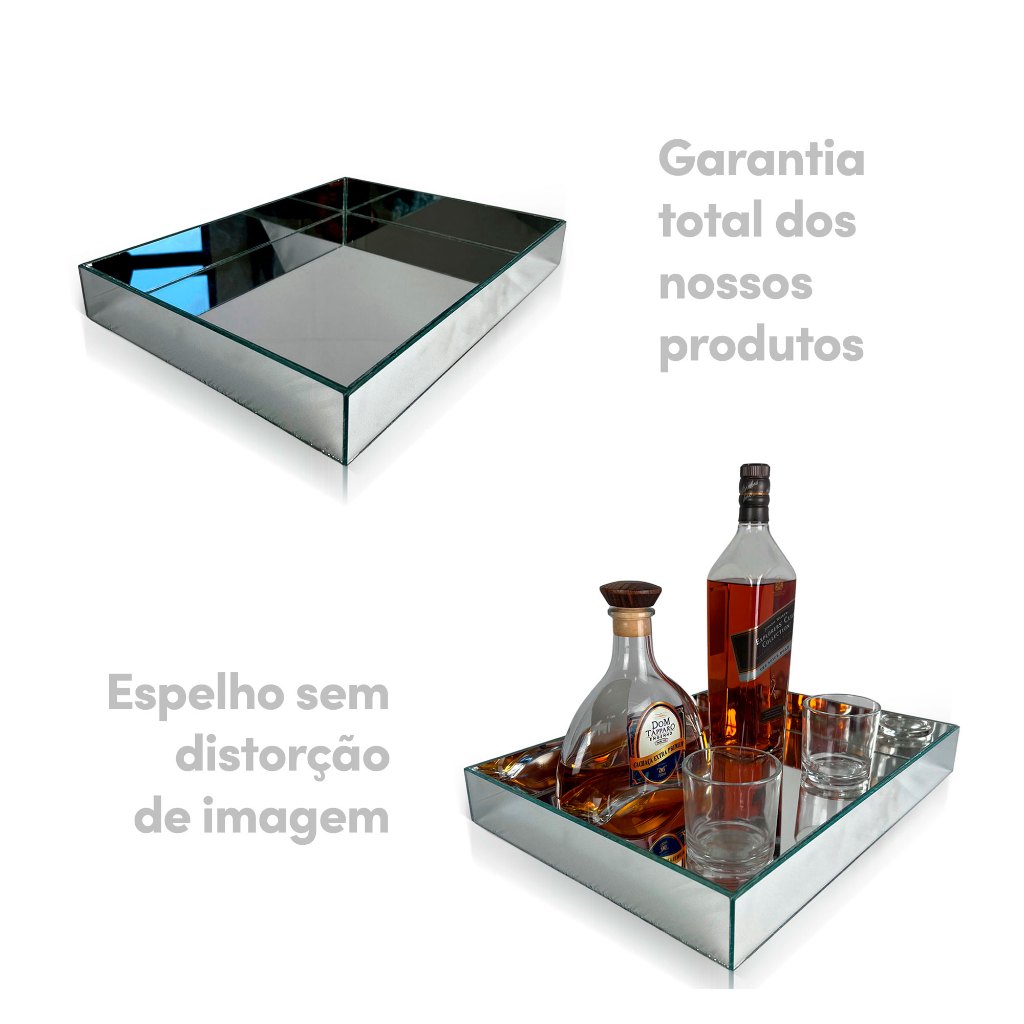 Detalhes do Bandeja Espelhada De Mesa Para Sala Jantar 30x20 Promoção - Casa Domo