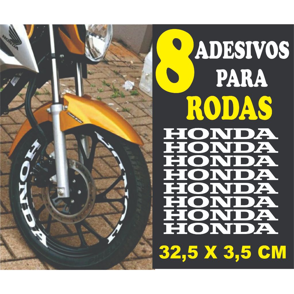 Kit 8 Adesivos Honda Escrita Aro Moto Roda Decoração