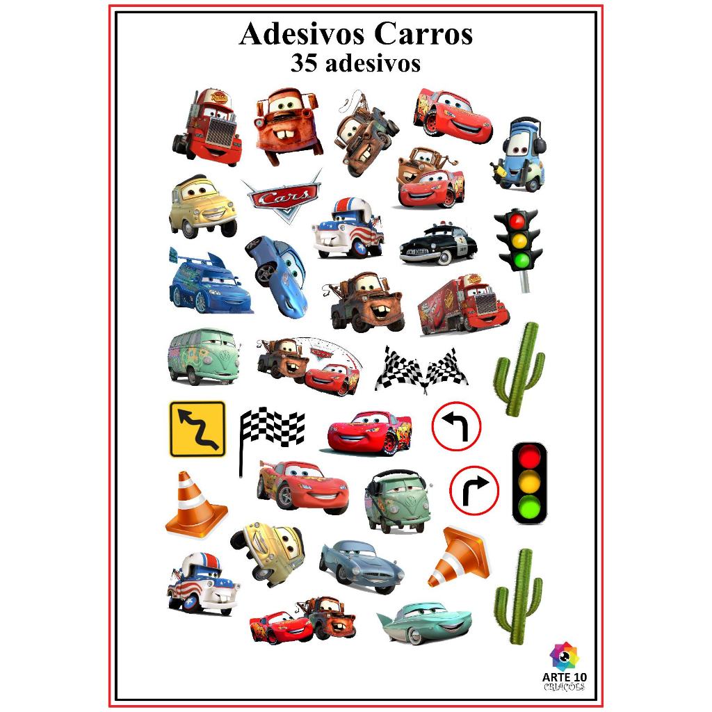 ADESIVOS CARROS MCQUEEN - AUTO COLANTE - CARTELA C/ 35 UNIDADES em Oferta na Shopee