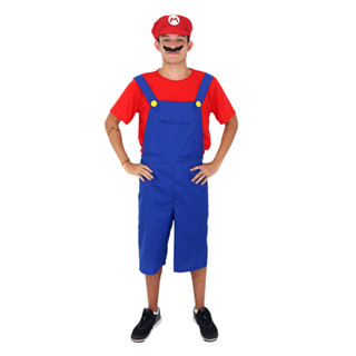 Fantasia Super Mario Bombeiro Vermelho Adulto com Bigode