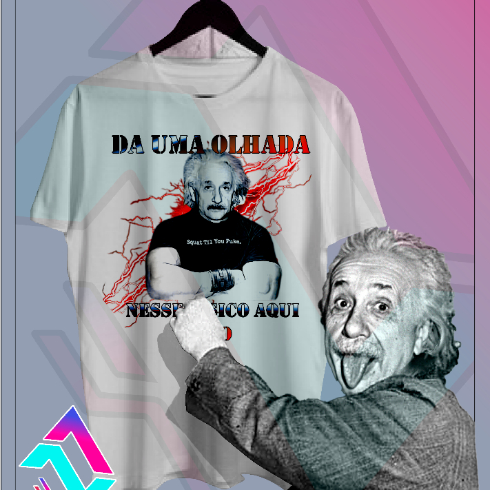 Camisa Einsten Masculina Personalizada "Da Uma Olhada Nesse Físico Aqui" Masculina Feminina Basica  Unissex, Blusa Camisa Albert Einsten Malha Fria Academia Treino Modelo Lisa Raglan