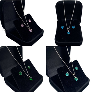 Kit Colar + Brincos Coração Feminino - Várias Cores em Prata 925 em Oferta na Shopee