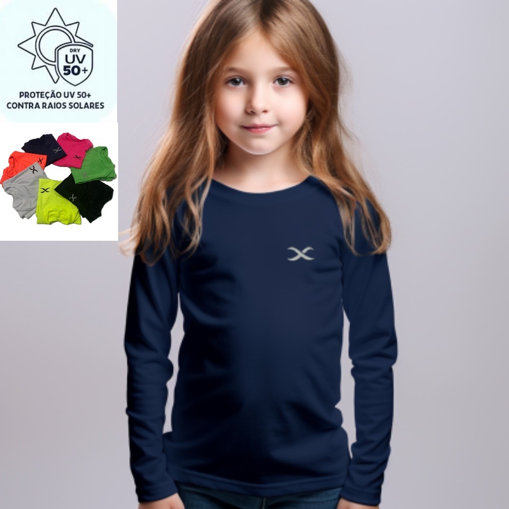 Camisa proteção solar UV infantil Juvenil Blusa Térmica fator 50fps unissex manga longa 2 a 16 anos