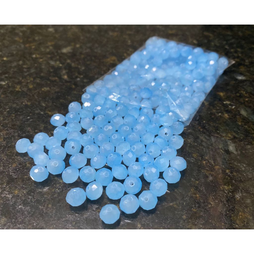 200 Missangas de cristal 8mm Azul Claro Leitoso guia umbanda candomblé
