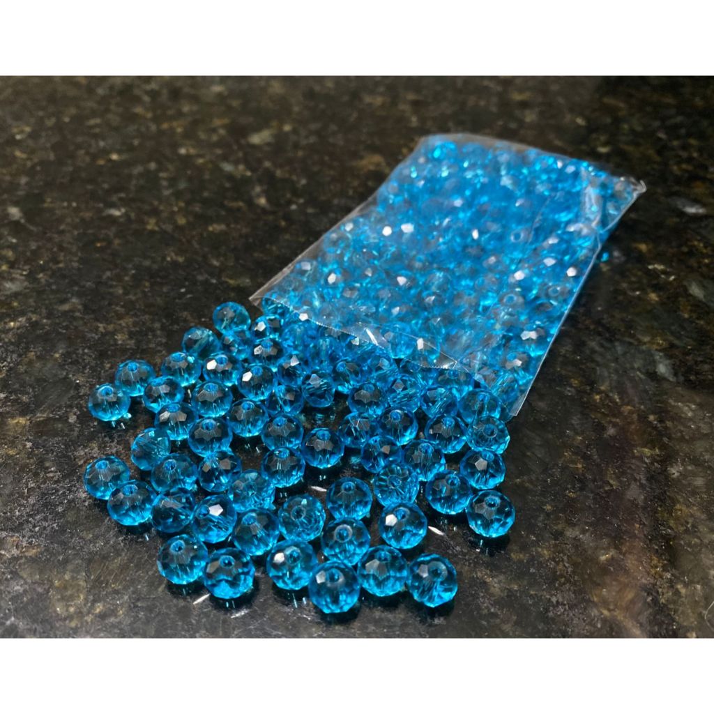 200 Missangas de cristal 8mm Azul Claro Transparente guia umbanda candomblé