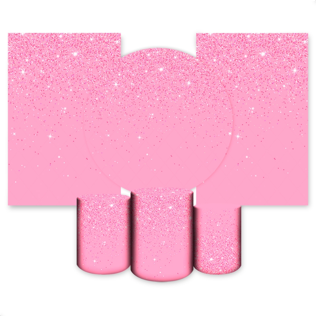 Kit 6 peças  Capa Painel + 2 Capas Retangular + Trio Cilindros para Festa Tema Glitter (EFEITO GLITTER EM SUBLIMAÇÃO)