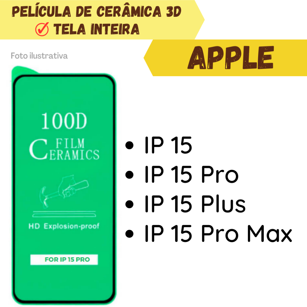 Película Cerâmica Hidrogel Flexível Para Apple IPHONE 15/ 15 Pro/ 15 Plus/ 15 Pro Max/ Protetor de Tela Inteira 3D
