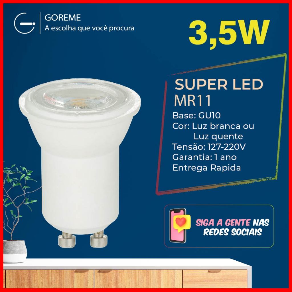 Lâmpada Led Dicroica Gu10 Mr11 3,5w Bivolt Luz Branca/Amarela em Oferta na Shopee