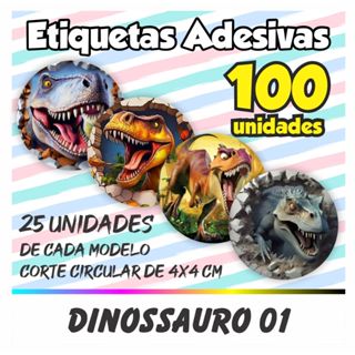 Kit De 100 Etiquetas Adesivas Dinossauro (TIPO 01) em Oferta na Shopee