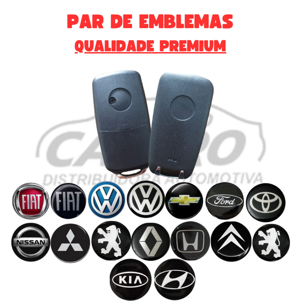 Par de Emblema logotipo 14mm Para Chave Canivete Resinado FIAT GM VW FORD RENAULT  (2 Unidades) QUALIDADE PREMIUM